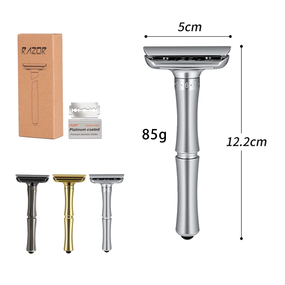 Whityle Manual Safety ShavIng Razor 1-8 Sharpness Adjustable Shaver With One Key Replacing System & 5 Advanced Platinum Blades