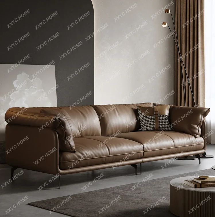 

Genuine Leather Minimalist First Layer Cowhide Simple Modern Living Room Straight Row Leather Sofa Furniture