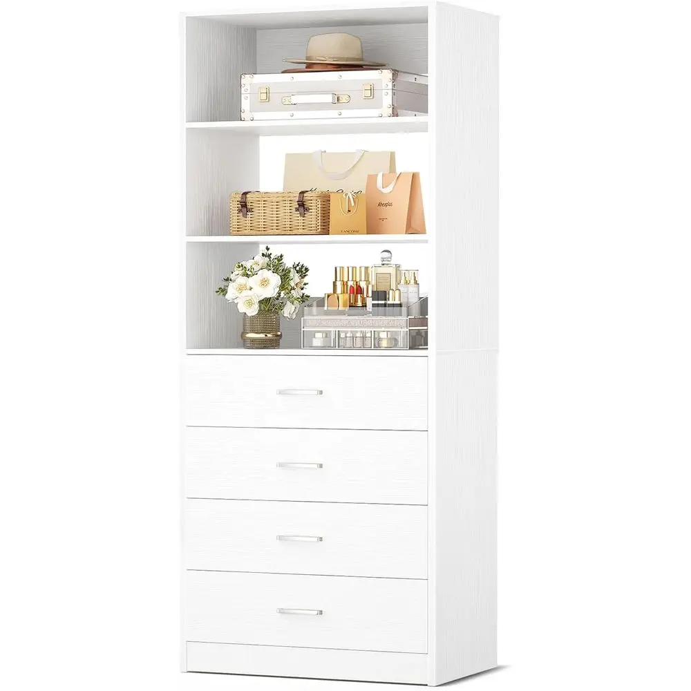 

21.3 White Wooden Walk-in Closet System with 4 Drawers for Efficient Storage