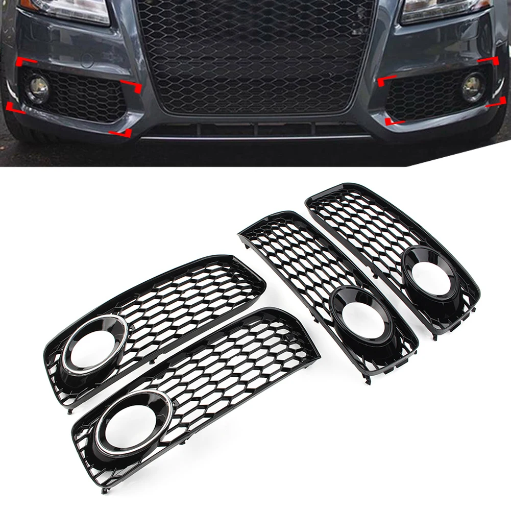 2pcs Car Front Bumper Fog Light Grille Cover Honeycomb Mesh Grill For Audi A5 S5 B8 RS5 S-line 2008 2009 2010 2011 2012