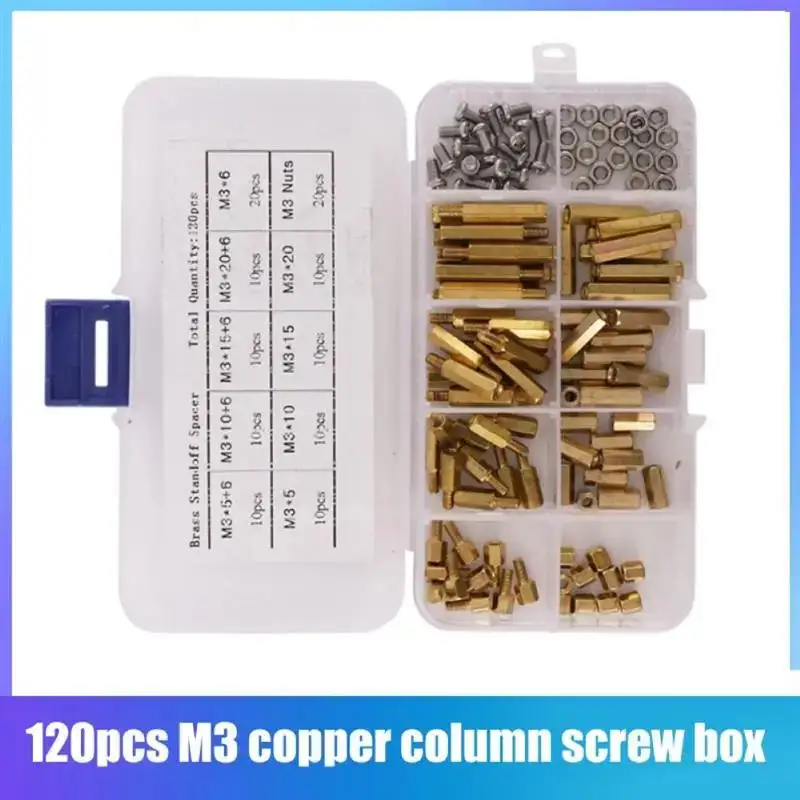 

120Pcs Brass Hex Column Standoff Support Spacer Pillar M3 Male Female Screw Nut For PCB Board