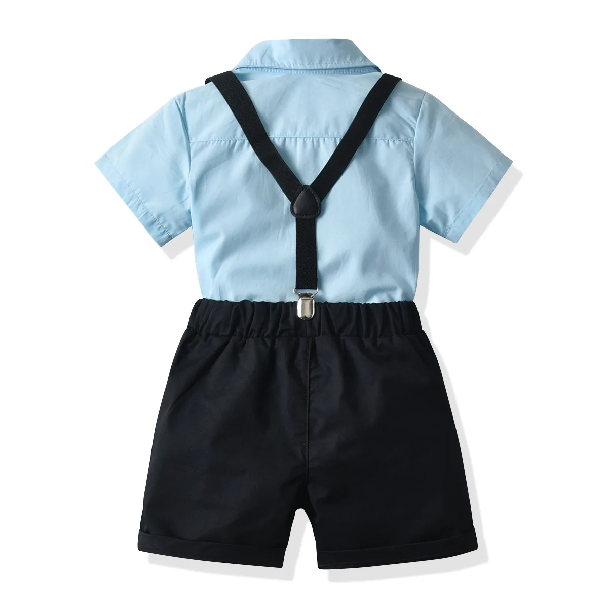 4Piece Summer Baby Boy Luxury Clothes Fashion Gentleman Tie Short Sleeve Cotton T-shirt+Shorts+Straps Kids Clothing Set BC2387