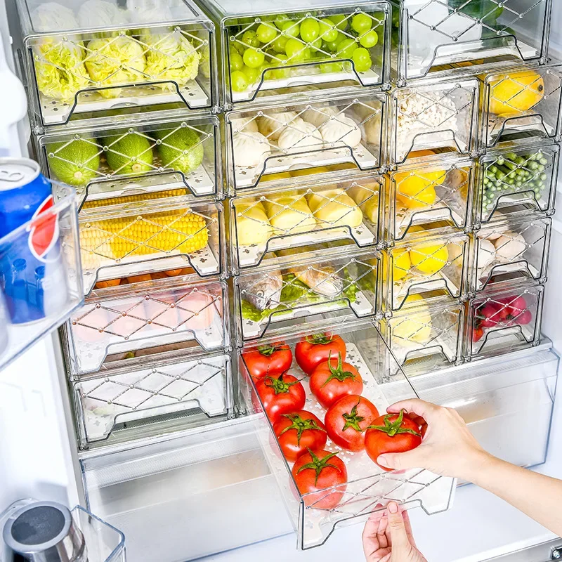 Refrigerator Egg Storage Box Drawer Food Fruit Storage Box Egg Rack Egg Tray Household Plastic Preservation Box Organizer