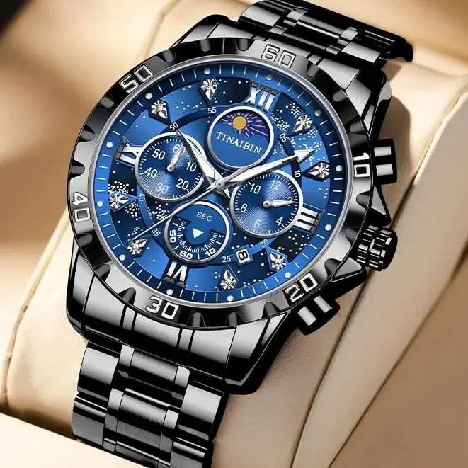 Creative Starry Night Paintings Dial Steel Male watch Best Selling Luxury Business Luminous Waterproof Moonswatch Chronograph