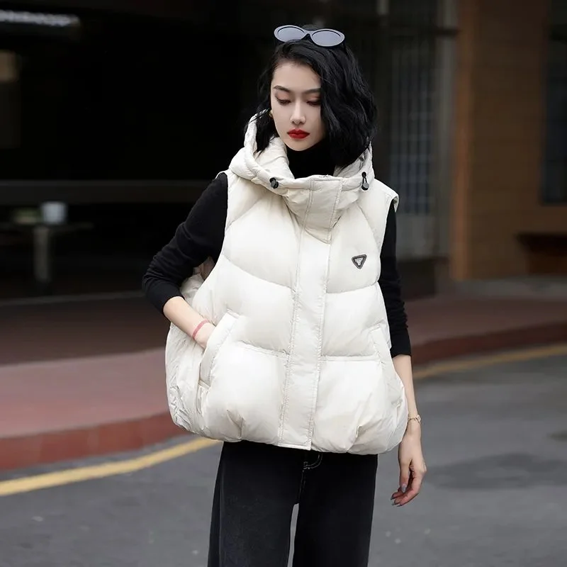

Женский пуховый хлопковый жилет с капюшоном, утолщенный весенне-осенне-зимний модный корейский стиль, свободный стиль BF, студенческий модный