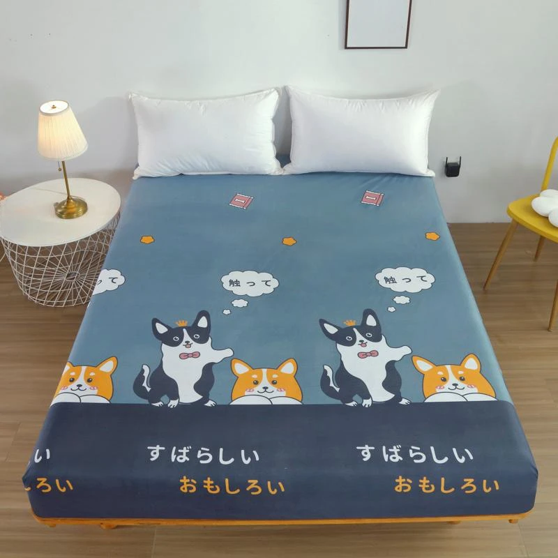 

Polyester 360° waterproof Cartoon Fitted Sheet Only(no pillowcase) Elastic Band Around Mattress Cover King Size Bed Cover
