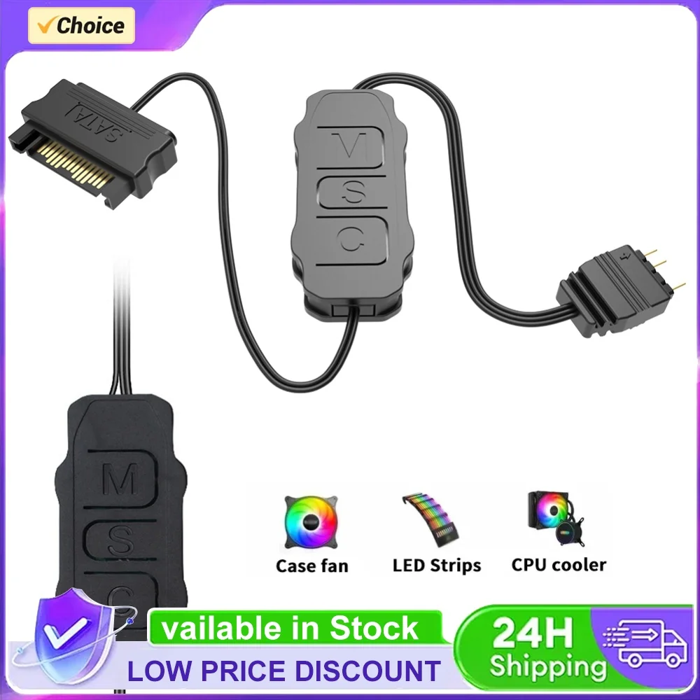 5V 3PIN ARGB Controller ARGB 5V 3PIN To SATA Interface Extension Cable RGB Sync Controller Cable for PC Fan Light Strip
