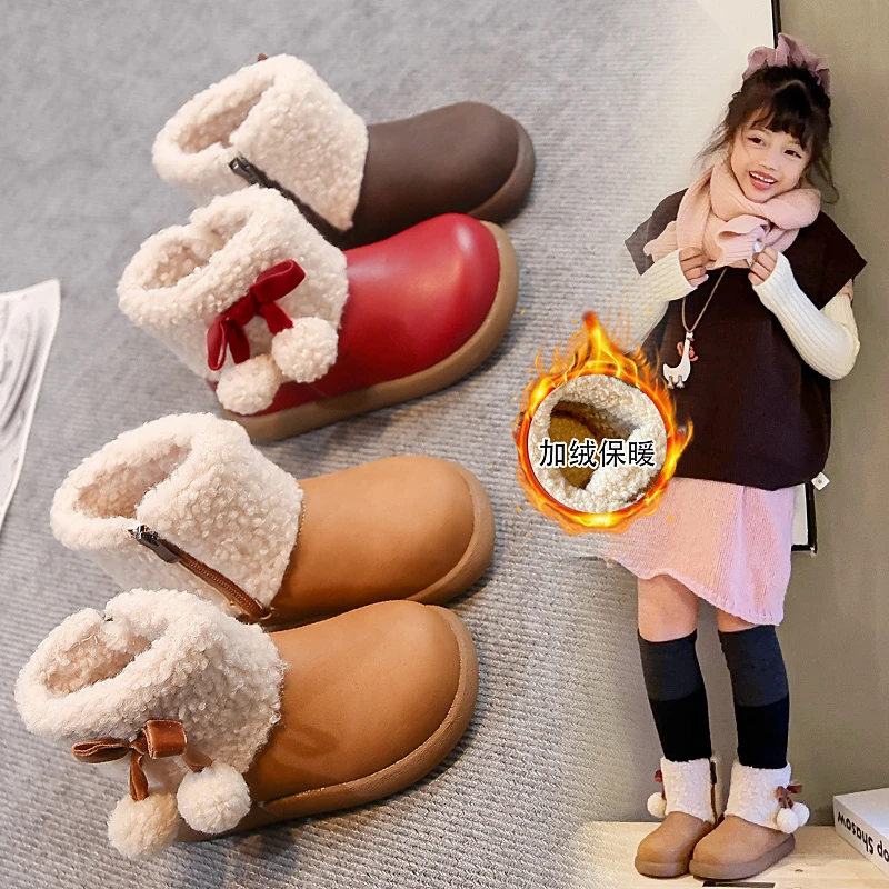 

2025 Winter Girls Stylish and Simple Princess Boots Suede Warm Kids Ankle Boots with Side Zipper New Children Short Boots