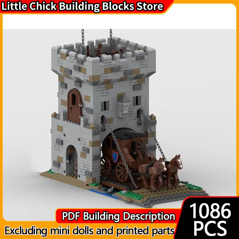 

Средневековый замок, модель MOC, строительные кирпичи, замок, башня, шлюз, модульная технология, детские праздничные подарки, сборка игрушек, костюм