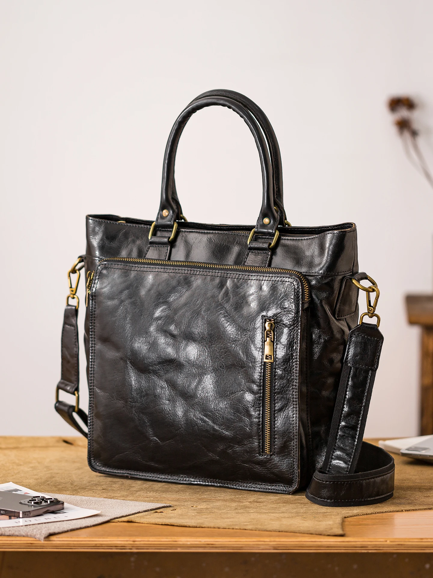 dagelijks werk echt leer heren zwarte handtas casual luxe echt rundleer A4 bestand messenger bag multifunctionele schoudertas