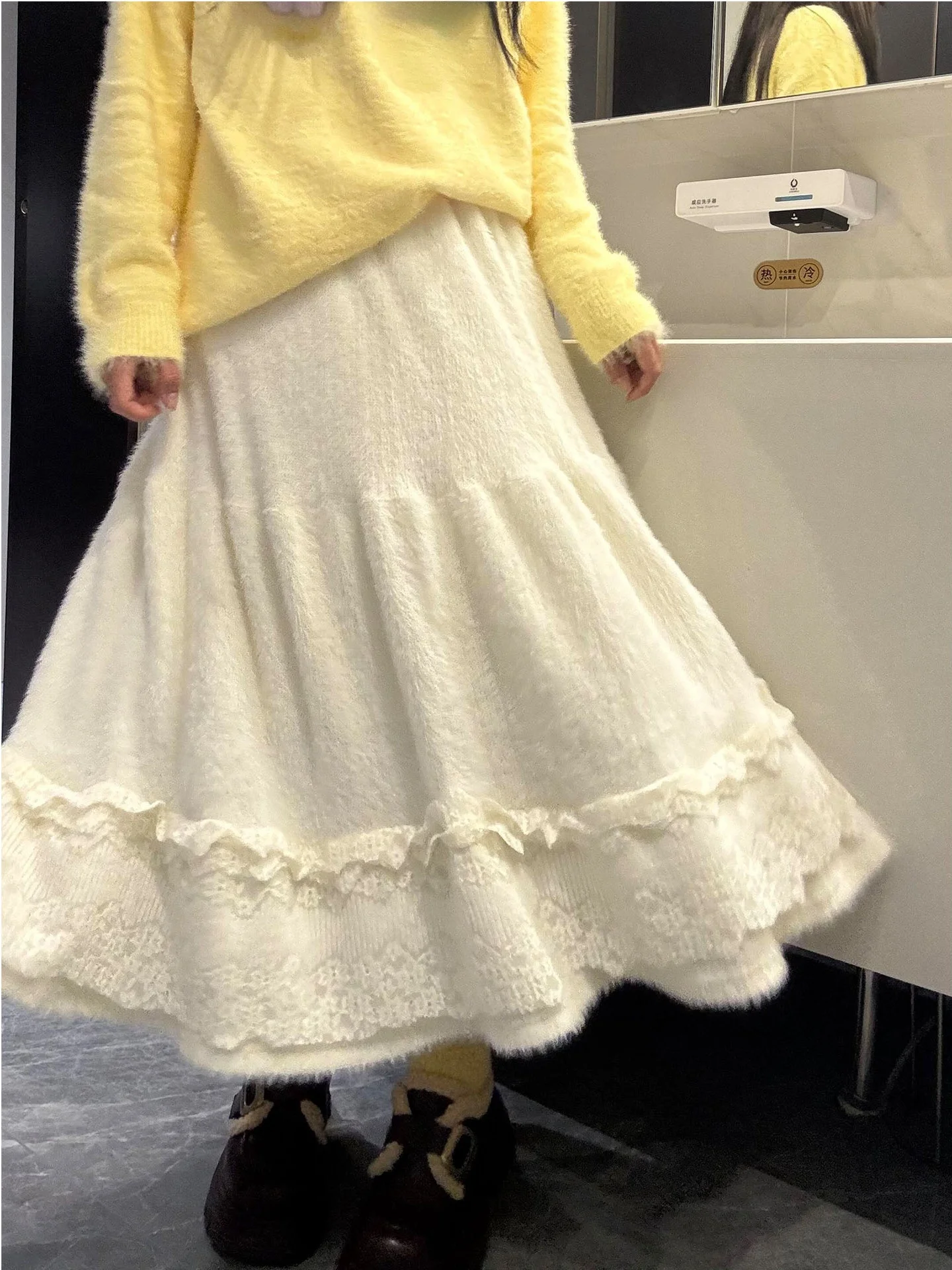 

Зимняя пышная юбка с кружевом, женская длинная юбка трапециевидной формы с высокой талией, мягкая юбка Fairy Cake, Commute Kor...