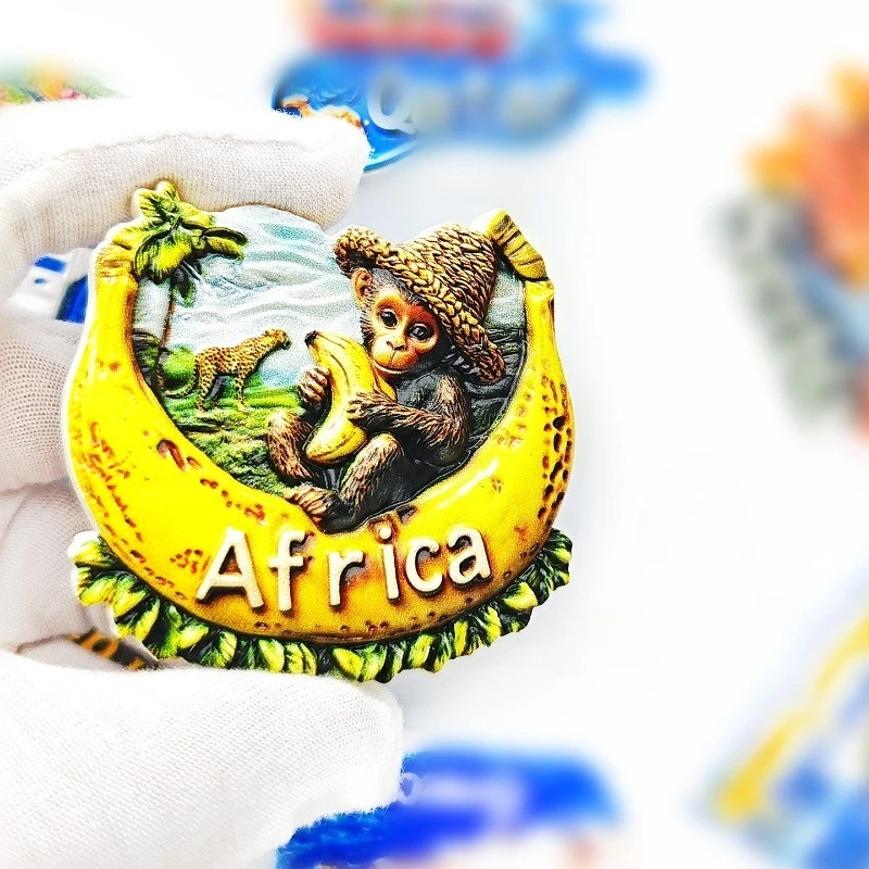 African Monkey in Hat Fridge Magnet - 3D Safari Travel Souvenir Jungle Themed Decor Unique Animal Lover Gift with Strong Magnet