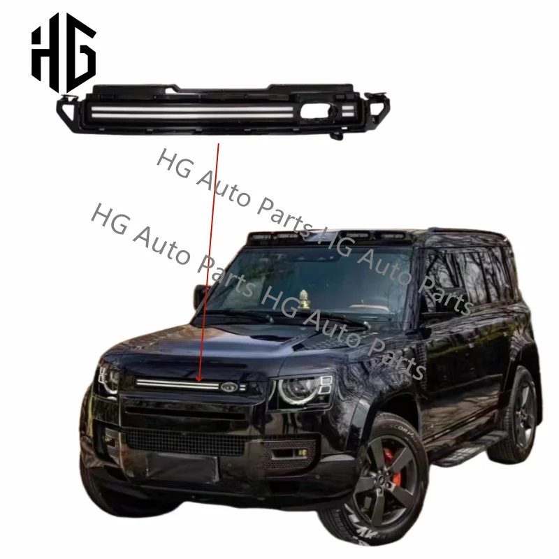 

Modified High Car Front Bumper Grill Mesh with LED Lights For 2020 Land Rover Defender 90 110 130 Middle Grills Auto Parts