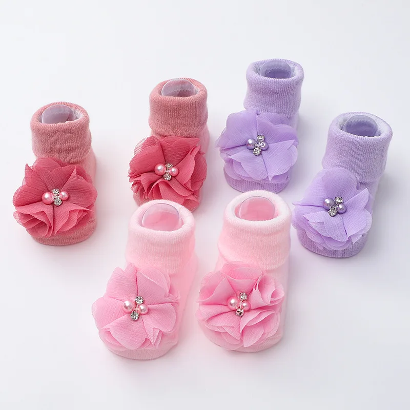 1Set Newborn Handmade Pearl Flower Headbands Mid Socks New Baby Soft Prewalker Sock Girl Infant Cute Knitted Hairband Socks