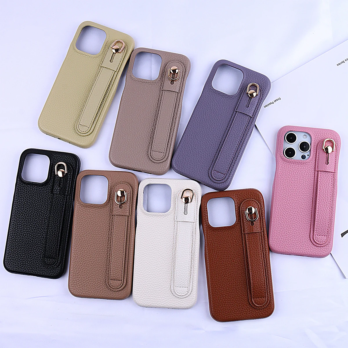 iPhone 16 Pro Max 16 Plus 다기능 유행 안티 가을 커버에 대한 고급 PU 가죽 손목 스트랩 전화 케이스