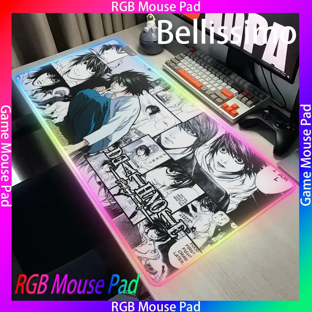 

Игровой коврик для мыши Death Note RGB, Настольная защита для ноутбука, игрового ПК, игрового компьютера, компьютерный коврик, коврик для мыши, аниме, Настольный коврик, клавиатура