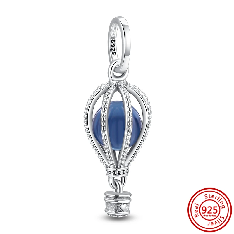 Colgante de plata 925 con forma de globo aerostático, abalorio con forma de casa, corazón y pata, compatible con pulsera Pandora Original, joyería