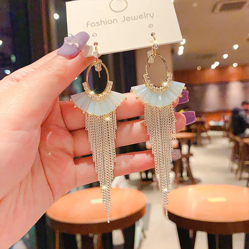 Heavy Craft Luxury Long Waterfall Crystal Tassel Earrings Oversized Rhinestone Inlaid Dangle Jewelry For Women