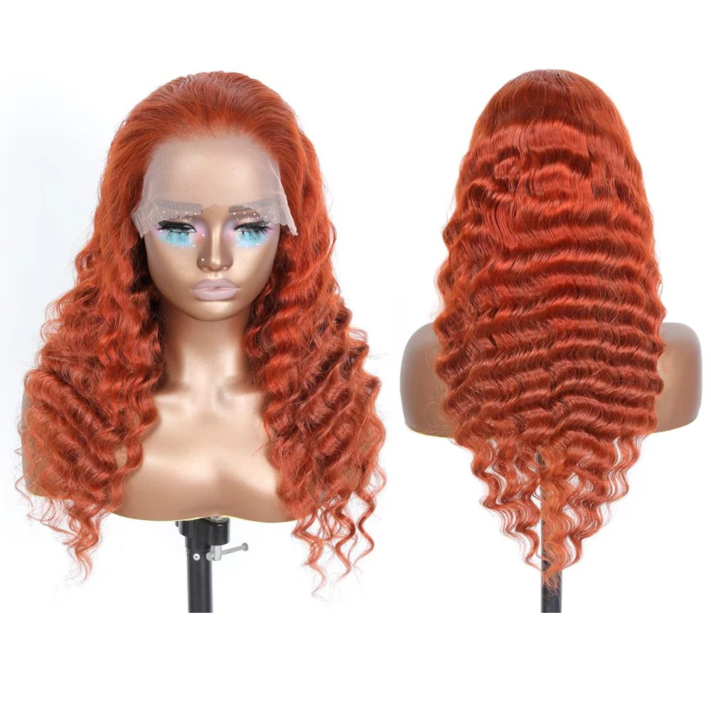 الزنجبيل 350 موجة عميقة الدانتيل الجبهة الباروكات شعر الإنسان 13x4 مجعد برتقالي ملون الدانتيل الباروكة الأمامية قبل قطعها مع شعر الطفل HD لينة