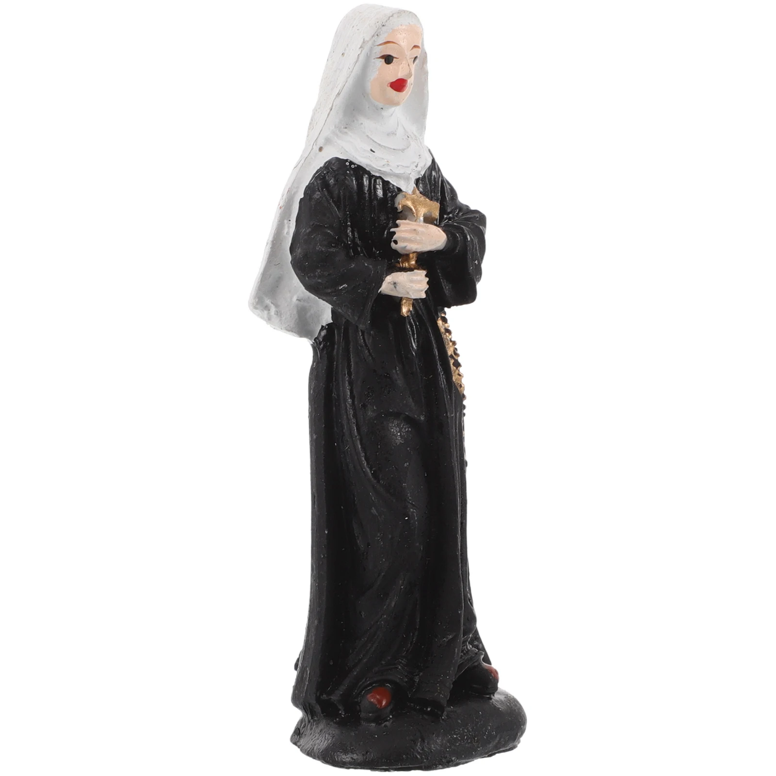 

Nun Resin Statue With Crucifix For Home Decor Tabletop Holy Figure Sand Table Accessories Goddess Ornament Church Prop