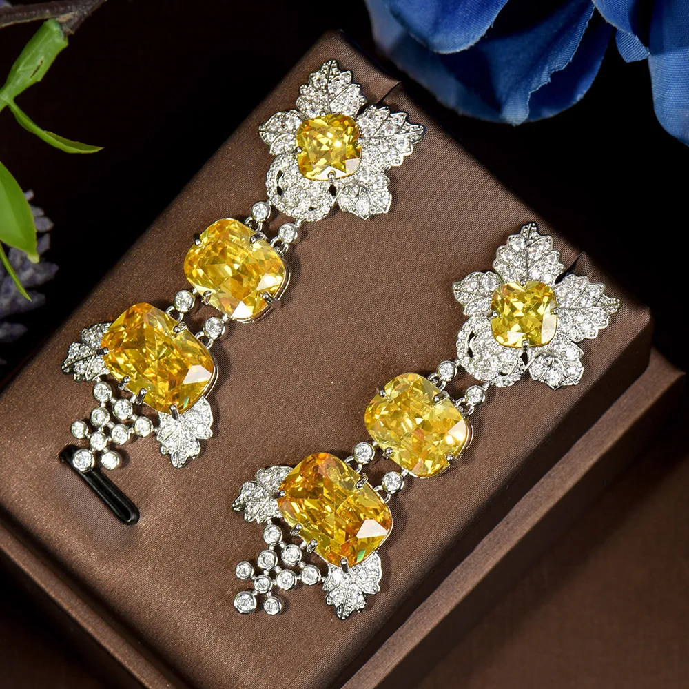 

HIBRIDE Shiny Colorful Cubic Zirconia Drop Earrings For Women Bridal Engament Party Dinner Dress Suits Jewelry E-607