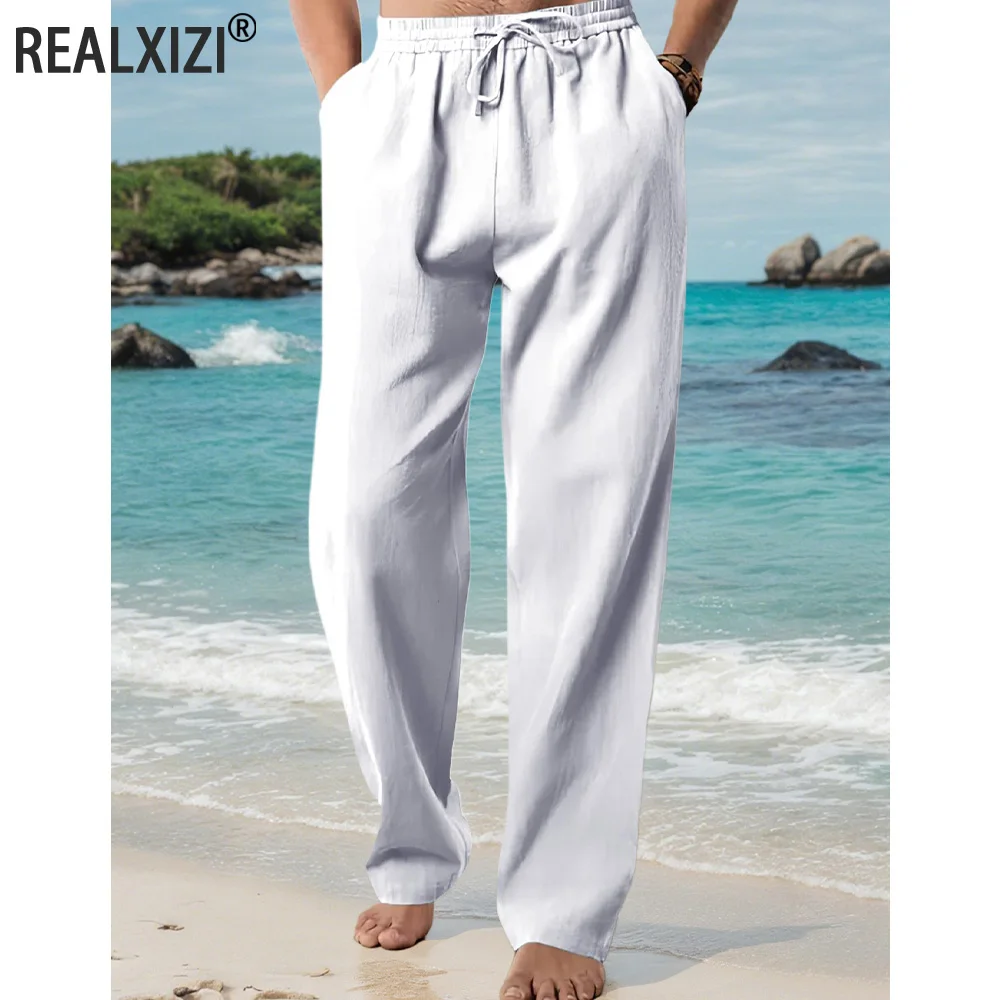 

Summer Korean Men's Pants Light Thin Breathable Elastic Waist Loose Pants Male Casual Beach Lightweight Trousers Sweatpants