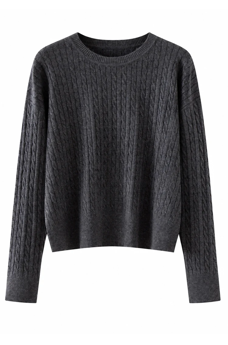 ML62062 Damen Minimalistischer Zopfmuster-Pullover mit Rundhalsausschnitt, Langarm, Modal-Mischung, Weich und Warm, Herbst-Winter-Oberteil – Detail 13