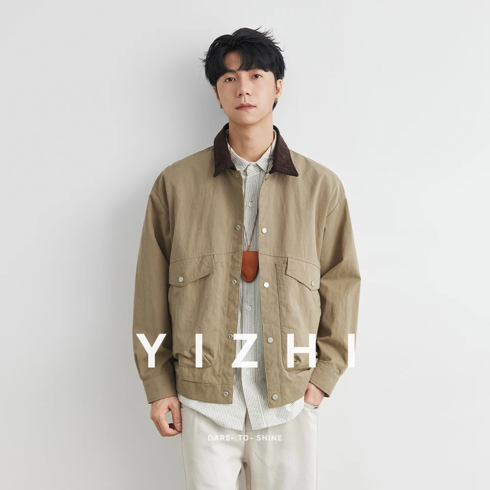 

Japanese Style Cargo Jacket Man Spring High Street Fashion New Jackets Pure Cotton Lapel Khaki Coat Youth Versatile Casual Top