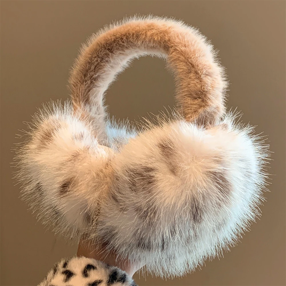 1 قطعة ليوبارد طباعة فو الفراء غطاء للأذنين للنساء الشتاء لينة أفخم الأذن يفشل مع للطي إيرفلاب الدافئة في الهواء الطلق الأذن وشاح الإكسسوارات
