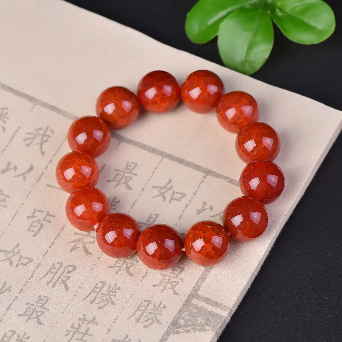 Natural Red Dragon Vein Agate Beaded Bracelet Round Cracked Texture Stone Beads Elastic Bangle Unisex Lucky Gemstone Jewelry