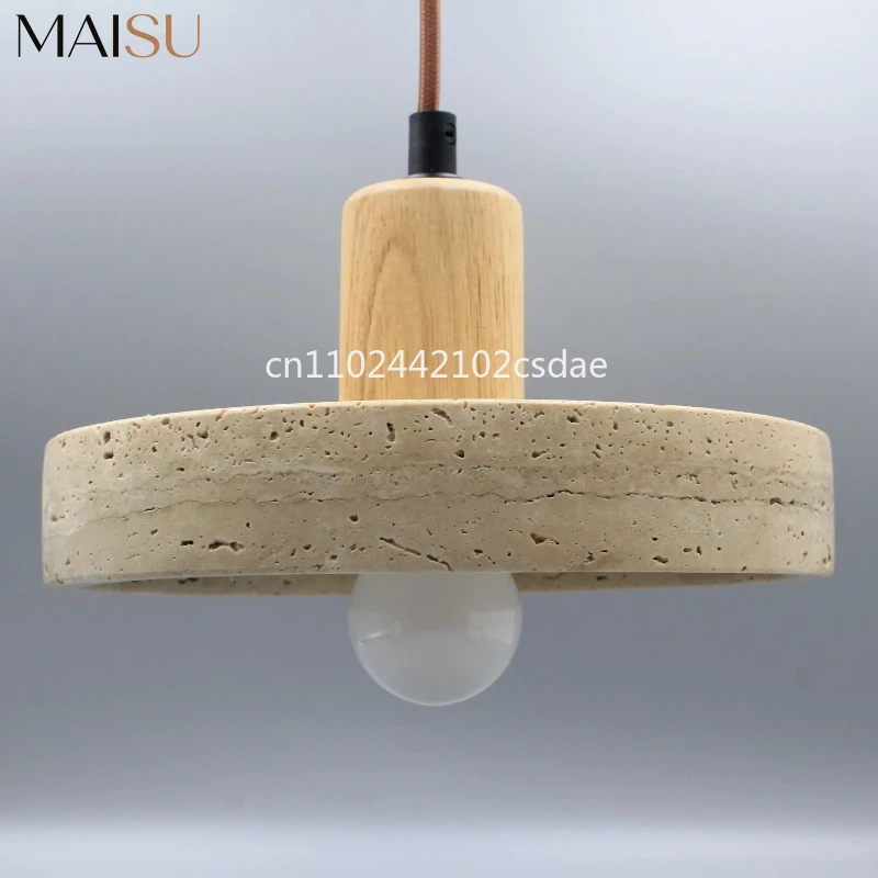 

MAISU Wabi-Sabi Yellow Travertine Pendant Light With E27 Bulb Stone Wood Hanging Lamp for Kitchen Island Bedside Resturant Decor
