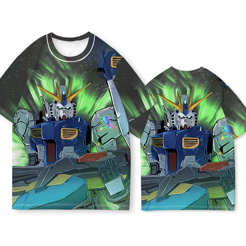 ガンダムアニメ Tシャツ メカ戦士 ダイナミックバトルプリント ユニークなバンダイ風両面デザイン アニメファンの必需品