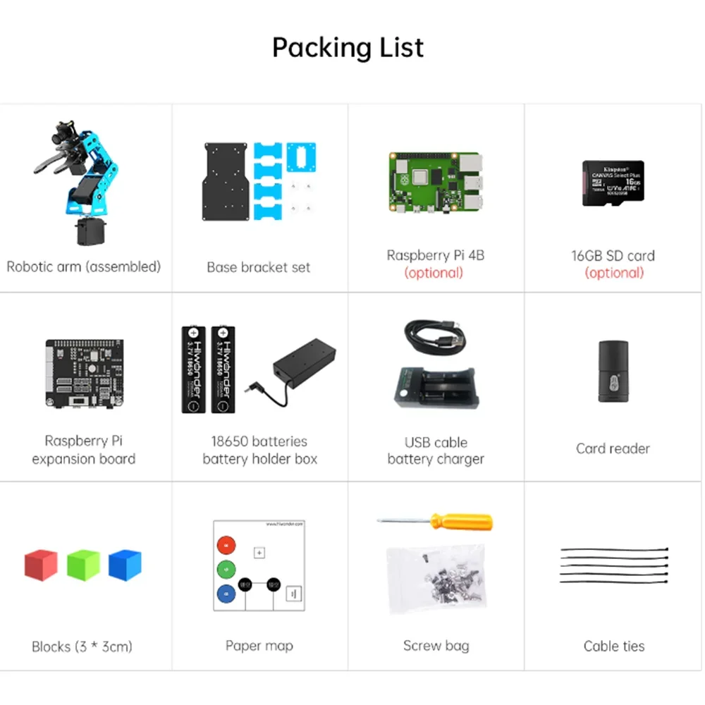 Hiwonder A-rmPi mini 4DOF Vision A-rm robótico alimentado por Raspberry Pi compatible con Python, seguimiento de objetivos OpenCV para principiantes