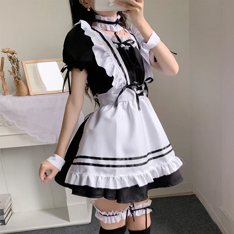 2024 Black Cute Lolita Maid Costumes Girls Women Lovely Maid Cosplay Uniform Animation Show Japanese Outfit Dress Clothes