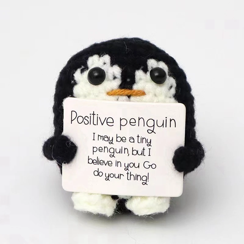 Überrollbares Bild, um im Aeutwekm zu zoomen. Emotionale Support-Pinguin-Häkelpuppe mit positiver Karte – süße Häkelpuppe