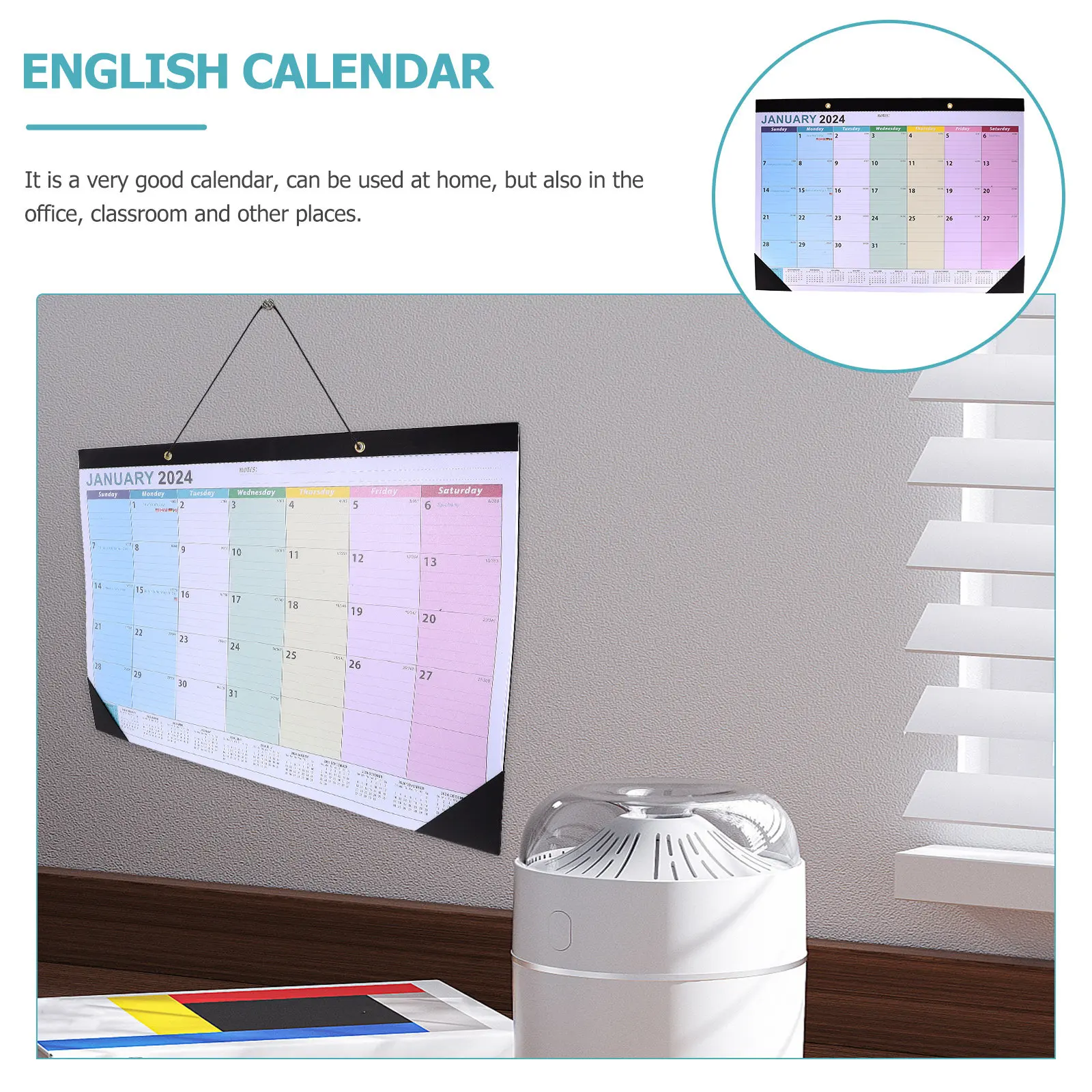 

Sturdy Wall Calendar 2024 English Calendar for Home School Office Yearly Planner with Design and Wall Hanging