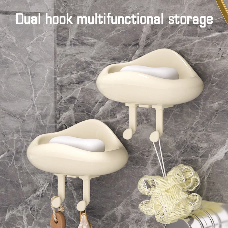 1 PCS Cream Air Soap Box Household Wall Mounted Non-punched Soap Box Bathroom Drain Storage Rack Soap Tray