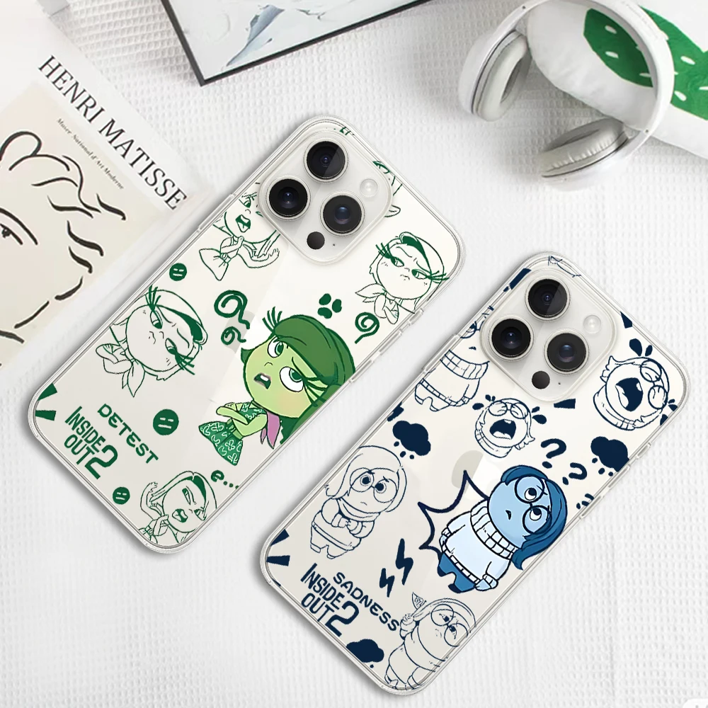 Cute I-Inside Cartoon O-Out 2 Phone Case For Samsung S24 23 22 21 ULTRA PLUS A55 35 25 15 04 5G Transparent Shell