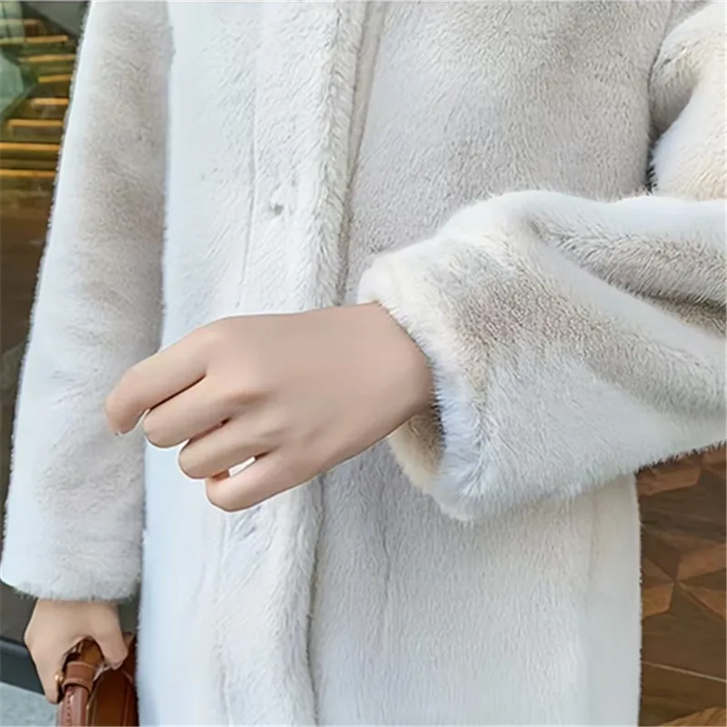 Faux Mink Fur Coat for Women,Single Breasted Jackets,O-Neck Overcoat,Female Clothes,Autumn,Winter,New,2025