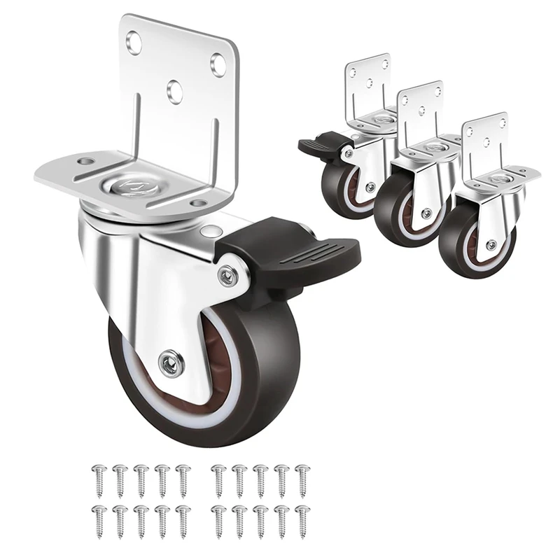 

AT51-Side Mount Casters,Casters Set Of 4 With Brake,L-Shape Plate Small Wheels For Furniture,Cabinet Casters
