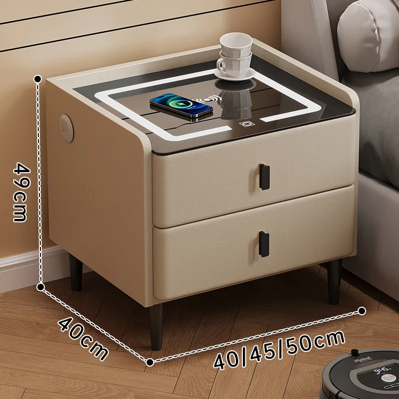 Smart solid wood bedside table Home bedroom Light luxury Advanced wireless charging Simple modern bedside table