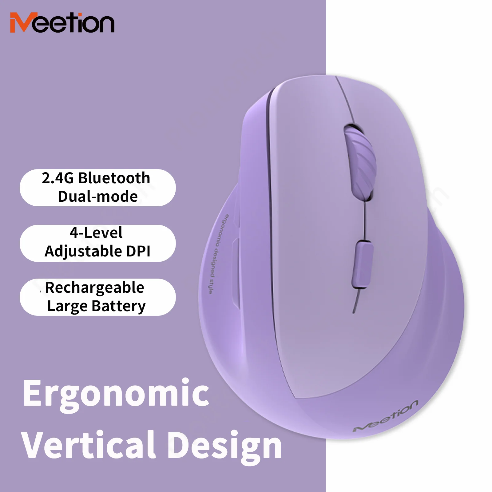 

2.4G Bluetooth Dual-mode Vertical Mouse Rechargeable RGB Light Effect Mute Button Ergonomics Design Left Hand Office Use Mause