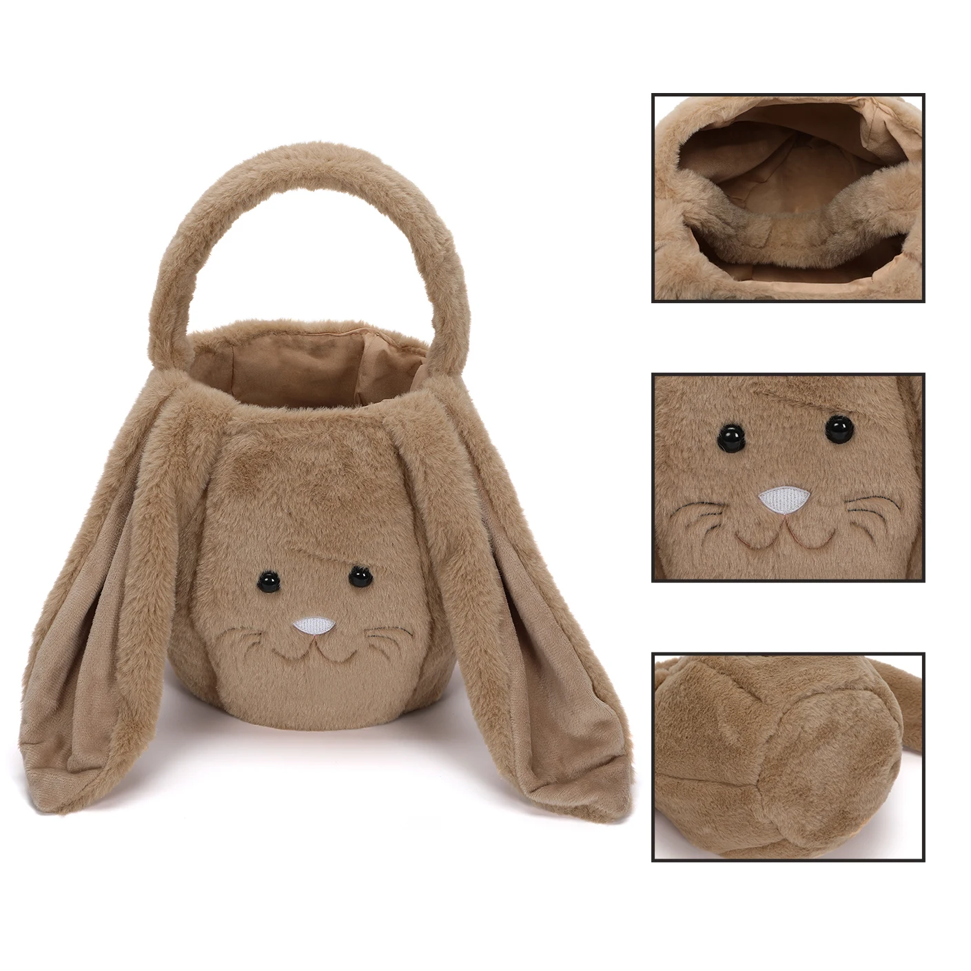 Panier de pâques en peluche à longues oreilles de lapin, sac à main avec visage brodé, nom brodé, chasse aux œufs, décorations de fête, cadeau