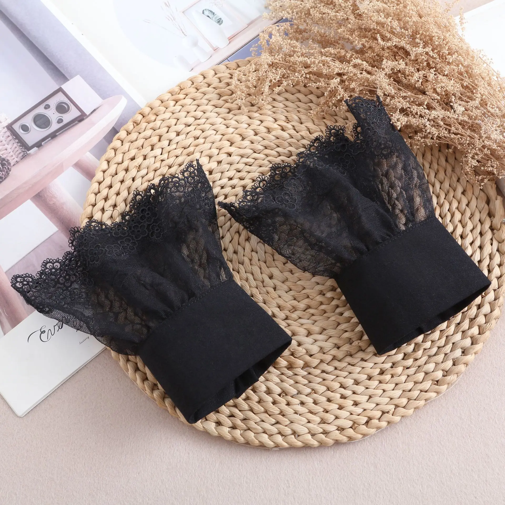 أبيض أسود الدانتيل الأصفاد القابلة للإزالة وهمية الأكمام الزفاف زي العرائس اكسسوارات سترة الكفة شبكة صيد السمك زي تأثيري الملحقات #4