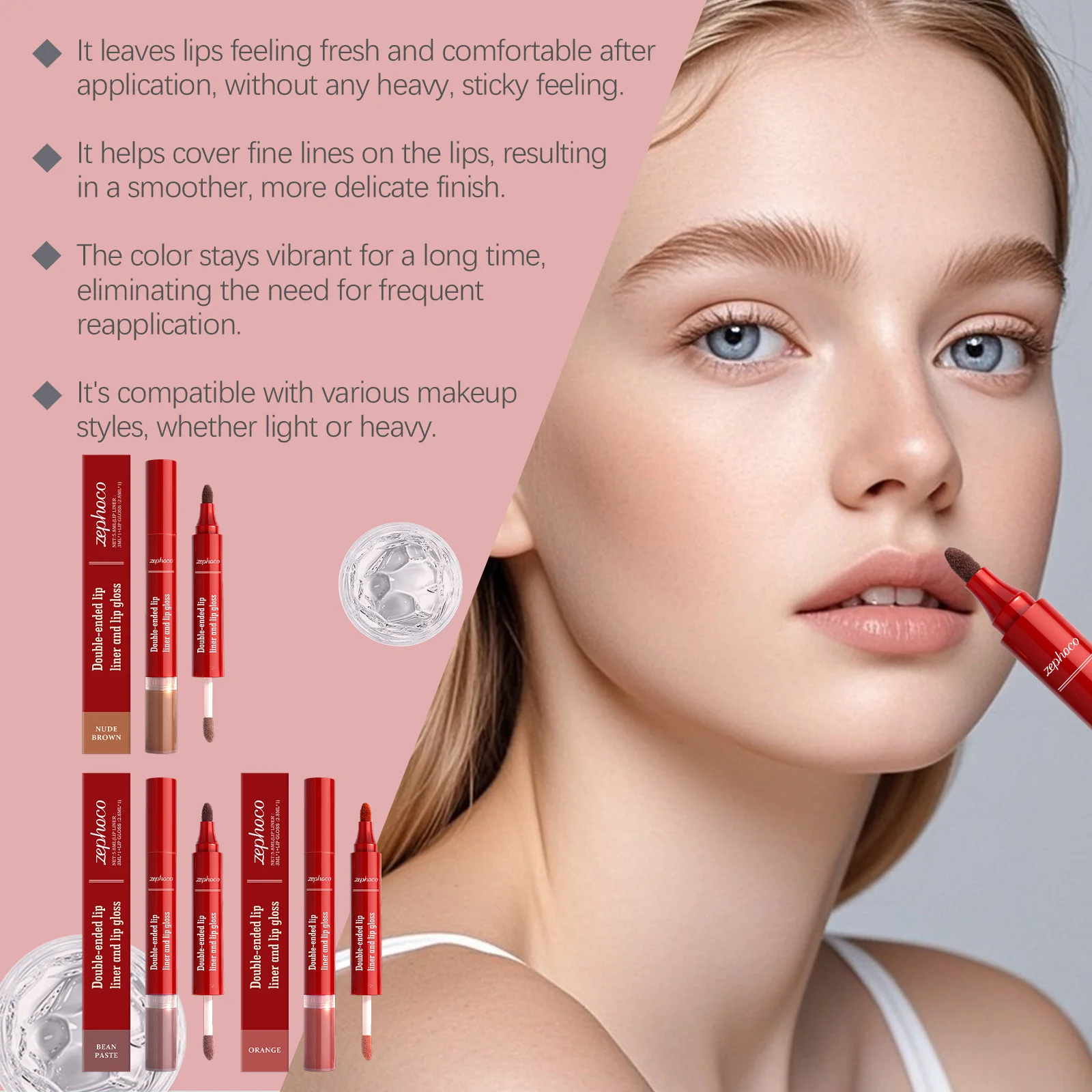 2 in 1 Lip Stain Liner Lip Gloss rimpolpante a lunga durata Impermeabile succoso Specchio Liscio Glitter Lip Gloss Trucco Lip Liner Set 1pz