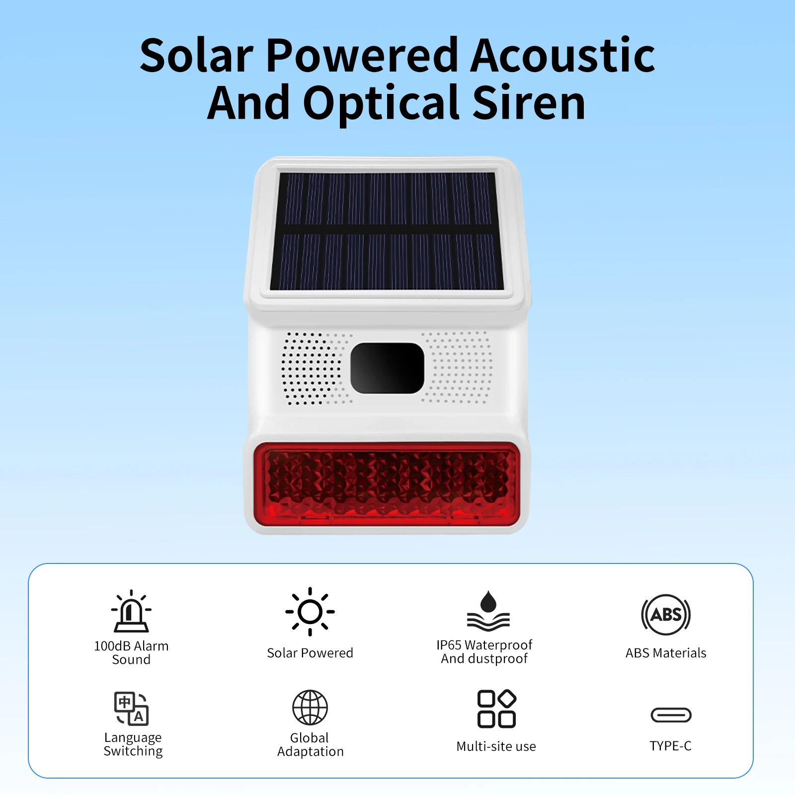 XUK Alarme com sensor de movimento solar 110dB, sirene à prova d'água IP65 - Alarme de segurança sem fio para casa, jardim, fazenda, antirroubo