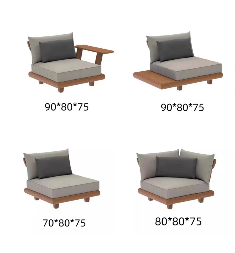 Outdoor sofa teak courtyard villa apartment type solid wood rain and sun protection coffee table combination