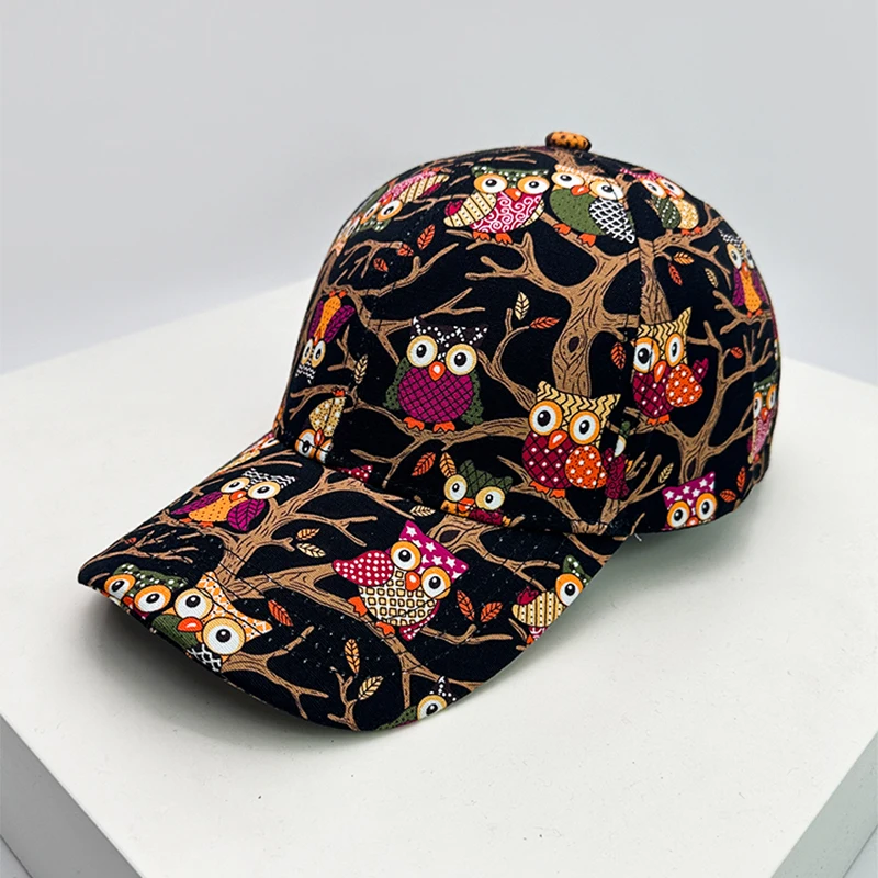 New Unisex British Style Printed Owl Baseball Hats Breathable Sunshade Personal Versatile Street Snapback Caps Casual Fashion