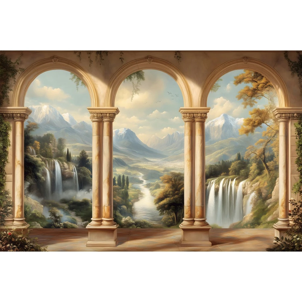 European Palace Photography Backdrop Vintage Palace Interior Arch Window Wedding Maternity Portrait Baby Background Photo Studio