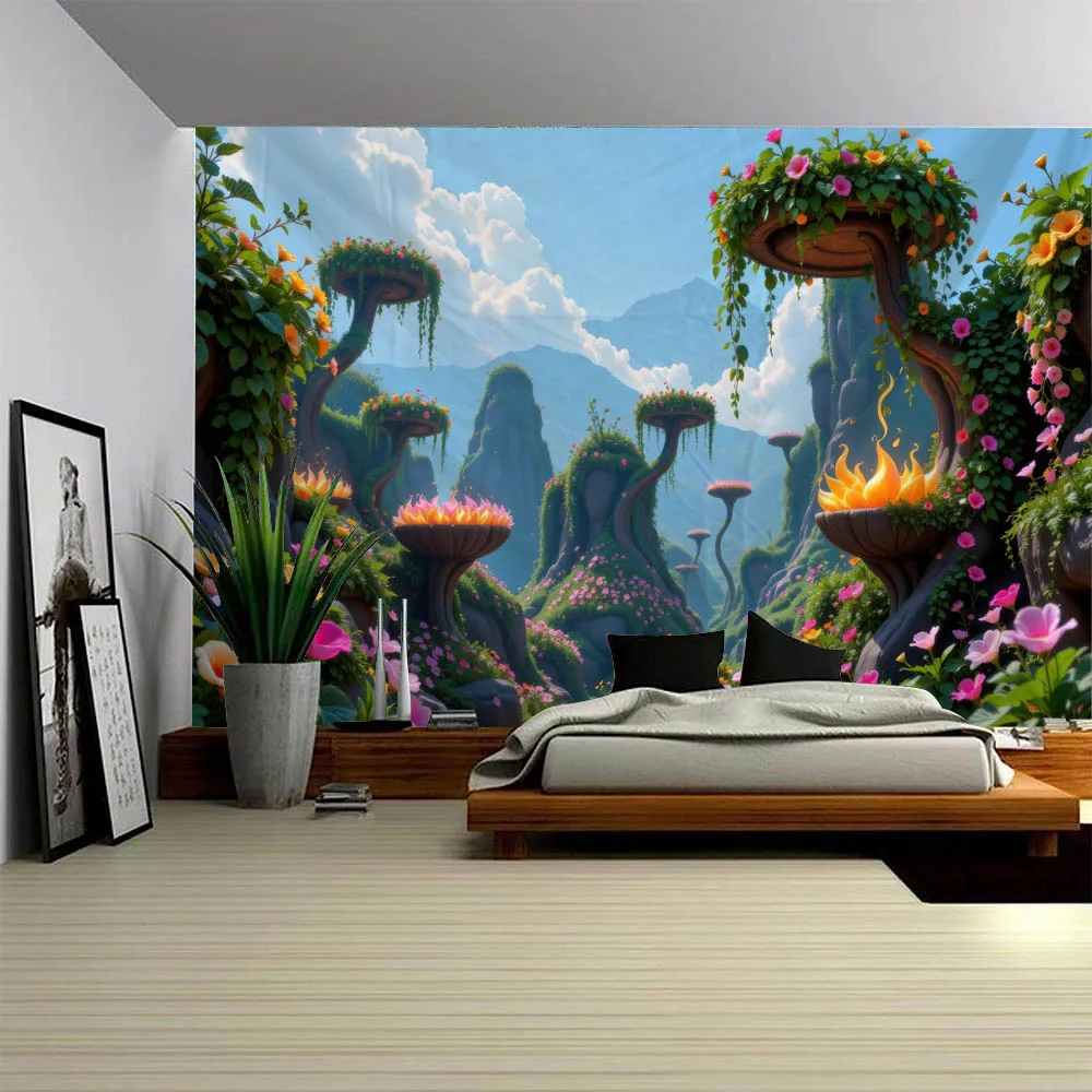 

Dreamy Forest Tapestry Waterfall Castle Tapestry Fairy Tale Starry Sky Home Decoration Living Room Fabric Decoration Painting